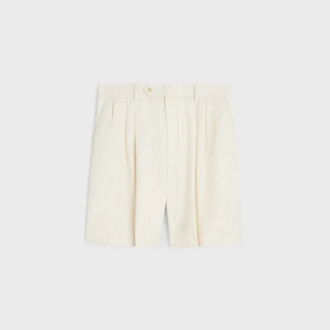 Pantaloncini maschili a tripla piega in lana a righe