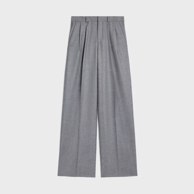 Pantaloni a pieghe in flanella di cashmere