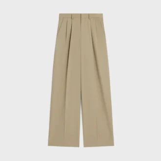 Pantaloni a pieghe in gabardine di cotone e lana