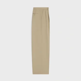 Pantaloni a pieghe in gabardine di cotone e lana