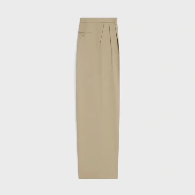 Pantaloni a pieghe in gabardine di cotone e lana