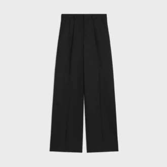 Pantaloni a pieghe in gabardine di lana leggera