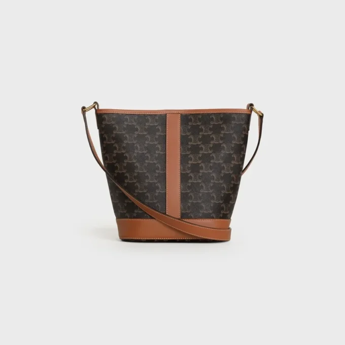 Piccola borsa a secchiello in Triomphe Canvas e pelle di vitello Piccola borsa a secchiello in Triomphe Canvas e pelle di vitello