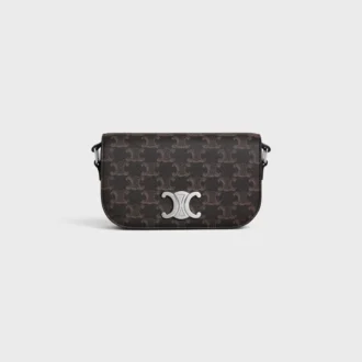 Piccola borsa a tracolla Triomphe in Triomphe Canvas e pelle di vitello