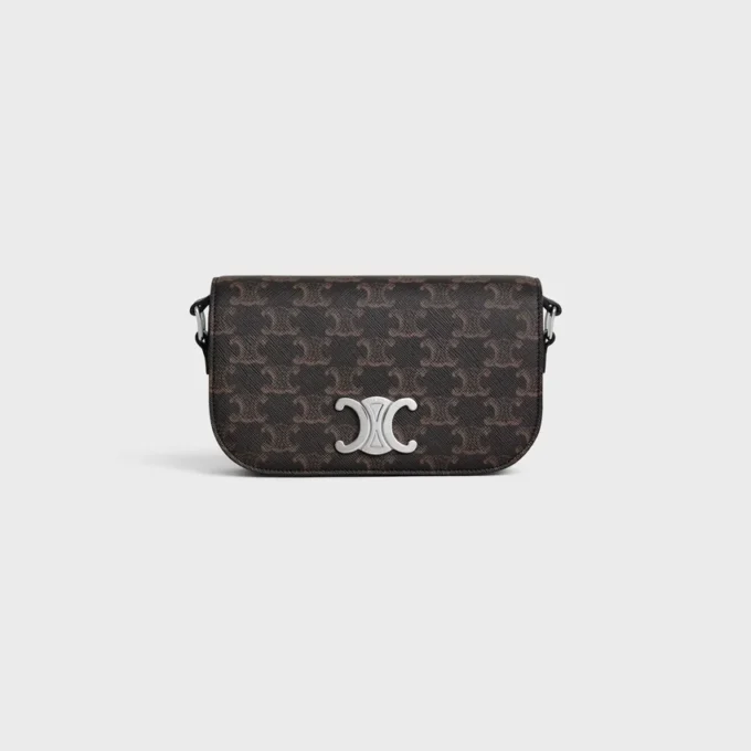 Piccola borsa a tracolla Triomphe in Triomphe Canvas e pelle di vitello Piccola borsa a tracolla Triomphe in Triomphe Canvas e pelle di vitello
