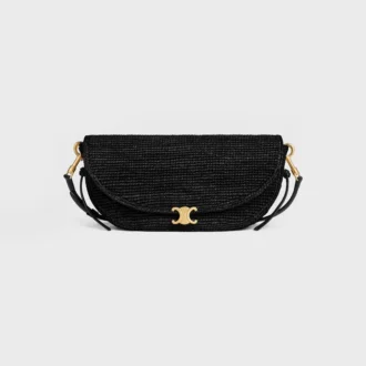Piccola borsa Soft Triomphe a mezzaluna in rafia e pelle di agnello