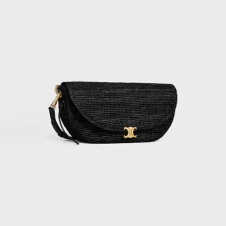 Piccola borsa Soft Triomphe a mezzaluna in rafia e pelle di agnello