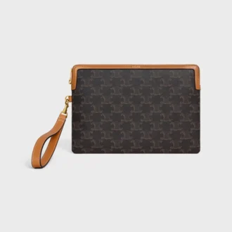 Piccola pochette con tracolla Cuir Triomphe in Triomphe Canvas e pelle di vitello