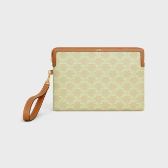 Piccola pochette con tracolla in pelle Cuir Triomphe e tela Toile Triomphe