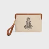 Piccola pochette con tracolla in tessuto con ricamo a forma di ancora e pelle di vitello Piccola pochette con tracolla in tessuto con ricamo a forma di ancora e pelle di vitello