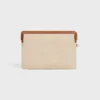 Piccola pochette con tracolla in tessuto con ricamo a forma di ancora e pelle di vitello Piccola pochette con tracolla in tessuto con ricamo a forma di ancora e pelle di vitello