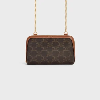 Pochette con catena in Triomphe Canvas e pelle di agnello