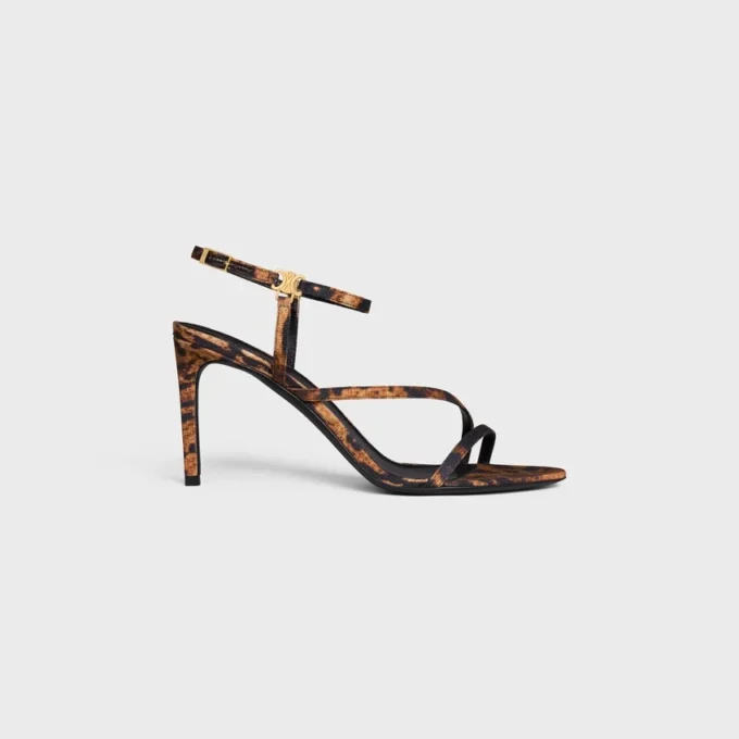 Sandalo CELINE Ava in tessuto gros grain con stampa leopardata Sandalo CELINE Ava in tessuto gros grain con stampa leopardata