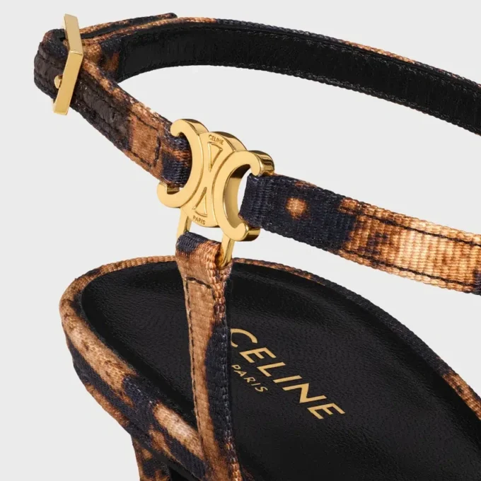 Sandalo CELINE Ava in tessuto gros grain con stampa leopardata Sandalo CELINE Ava in tessuto gros grain con stampa leopardata