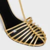 Sandalo con tacco a gabbia in pelle di agnello laminata Sandalo con tacco a gabbia in pelle di agnello laminata