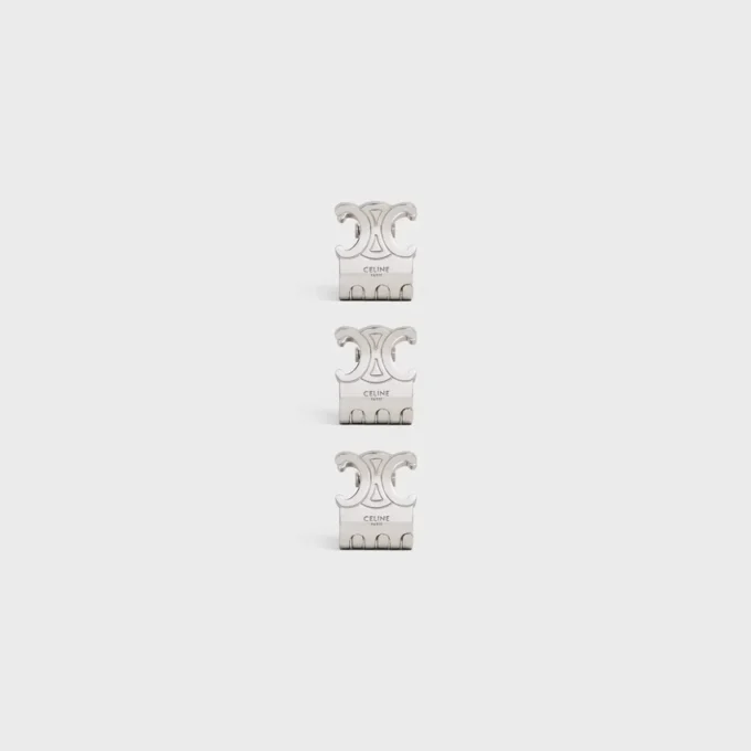 Set CELINE di 3 mini mollette per capelli in ottone con finitura in rodio e acciaio