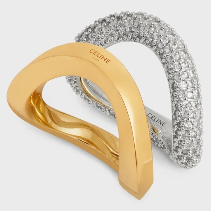 Set di anelli Formes Abstraites in strass e ottone con finitura in oro e rodio