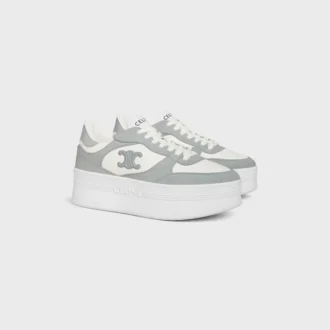 Sneaker con zeppa a blocco in pelle di vitello e pelle scamosciata