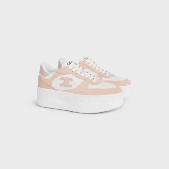 Sneaker con zeppa a blocco in pelle di vitello e pelle scamosciata