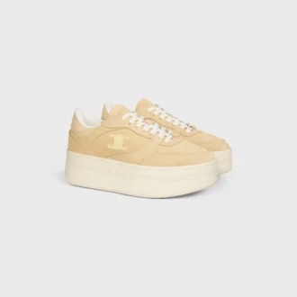Sneaker con zeppa a blocco in pelle di vitello scamosciata e pelle di vitello