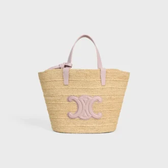 Teen Celine Classic Panier in rafia e pelle di vitello