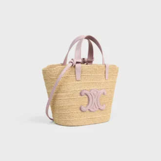 Teen Celine Classic Panier in rafia e pelle di vitello