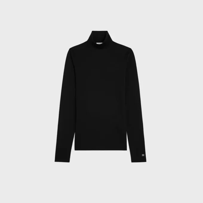 Top a collo alto in jersey di cotone sportivo